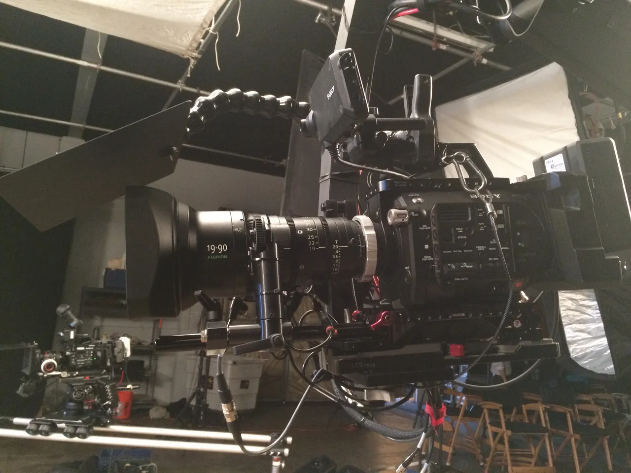 Cinema camera package mounted and ready for studio production